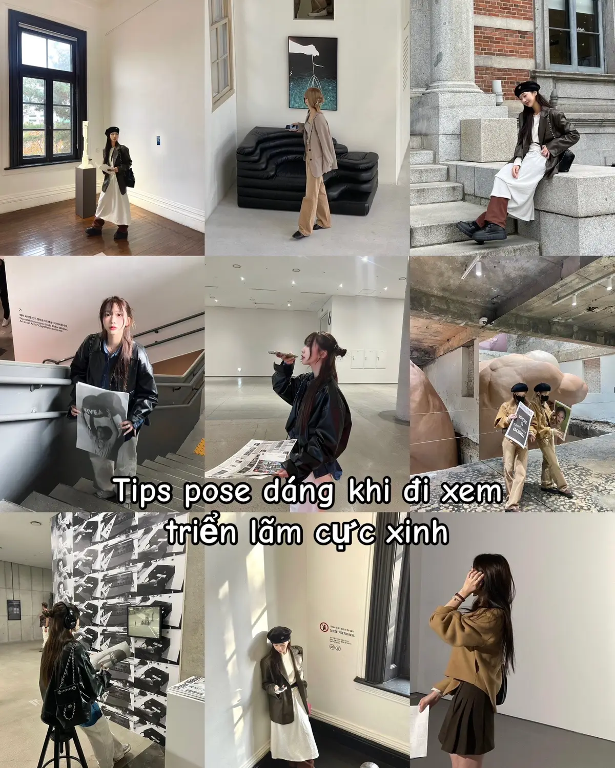 Tips pose dáng cực xinh khi đi xem triển lãm. Mn nhớ lưu vào ghi cần đến là mở ra xem nhaa #tips #pose #chupanh  #trienlam #outfit #xuhuong 