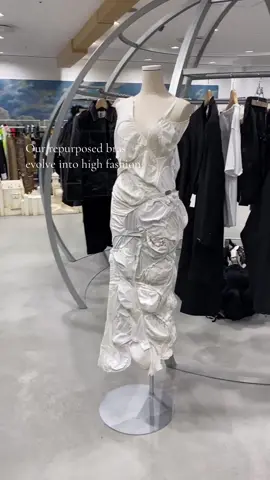 Our commitment to sustainability takes centre stage as our repurposed bras evolve into high fashion. @hodakova works her magic and the result is pure fashion alchemy. #Sustainability #sustainablefashion #bras #sustainabilitytiktok #rethinkfashion 
