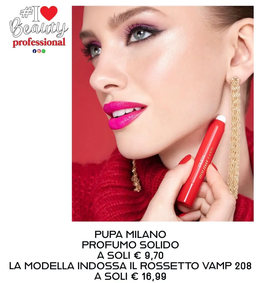 PUPA MILANO ❤️ PROFUMO SOLIDO    A SOLI € 9,70 🛍️ LA MODELLA INDOSSA IL ROSSETTO VAMP 208 A SOLI € 16,99 🛍️  #like #Love #instagood #photooftheday #picoftheday #photography #instagram #follow #travel #beautiful #photo #nature #Summer #italy #art #bhfyp #fashion #instalike #travelphotography #style #followme #landscape #me #likeforlikes #ig #italia #happy #smile #sea #sunset 