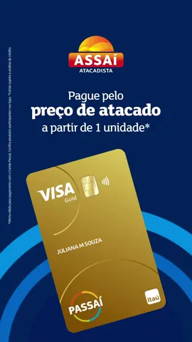 Quer facilidade de pagamento e mais economia? No Assaí você tem! Pague pelo preço de atacado a partir de 1 unidade¹ com o Cartão Passaí²! 💳🛒 Vá até uma de nossas lojas ou acesse assai.com.br/passai e peça já o seu! ¹Oferta válida para pagamento com o cartão Passaí. Confira os produtos participantes na loja.  ²Cartão sujeito à análise de crédito. #assai #assaiatacadista #economia #compras #atacado #mercado #passai #fy #foryou