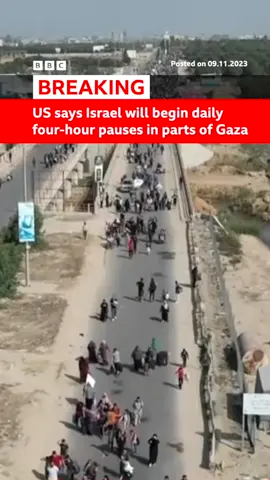 The White House has said that Israel will begin daily four-hour military pauses in areas of northern Gaza. #Gaza #Israel #Biden #USPolitics #WhiteHouse #BBCNews