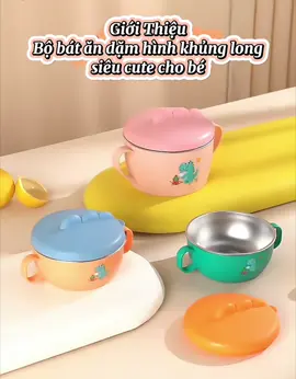 Bộ bát ăn dặm inox hình khủng long siêu cute cho bé