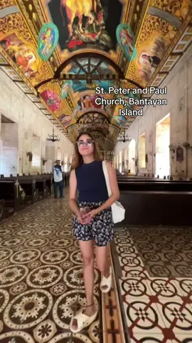 Ang ganda ng Stained Glass design ng church! St. Peter and Paul Church, Bantayan Island. #bantayanislandcebu🏖 #bantayanisland #church #fyp #travel 