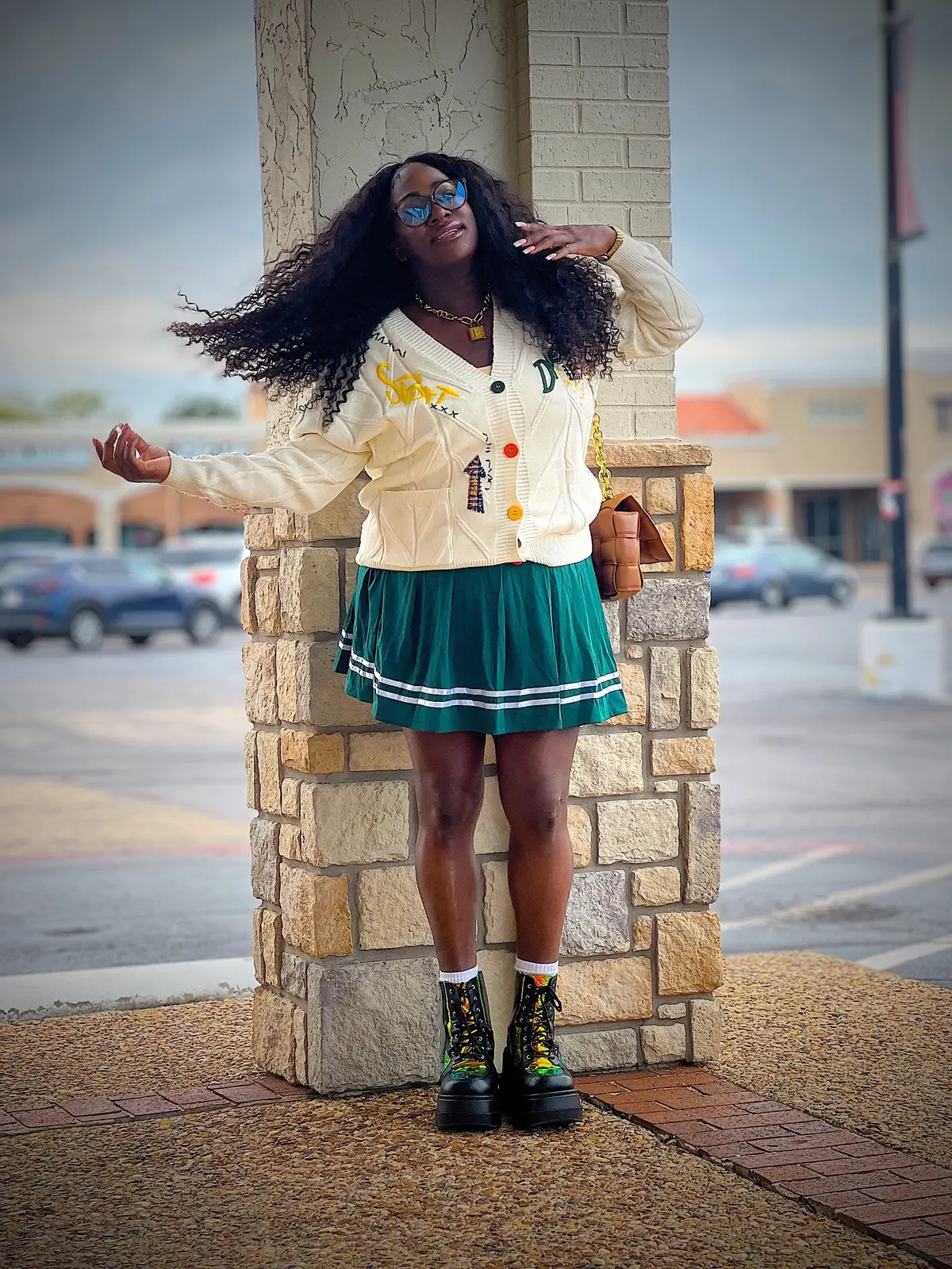 Cardigan, skirt, and shoes- @amazon  Purse- @platoscloset  Eyewear- @lorvae  #OOTD #grwm #fitcheck #explore #fypシ #lorvae@LORVAE  