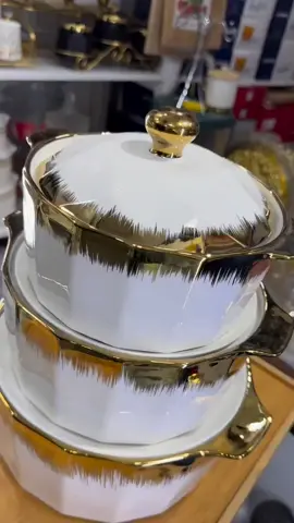 Available 🌟  *Restocked!!* *3pcs Gold finishing ceramic serving bolws now available  @6200* #trend #fypシ゚viral #humor #homedecor #householditems #homeappliances #viral #trending 
