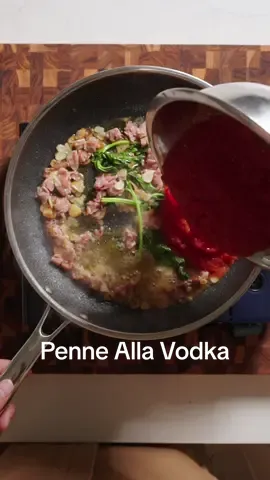 Serving kristy at the end 😏 I personally love Penne Alla Vodka. It’s my favorite pasta dish. It’s a staple in my home and I wanted to share it with you! Let me know what your favorite pasta is, maybe I’ll make it soon!😉 Recipe Below. Penne Alla Vodka Recipe Ingredients  	•	1 lb bag Penne pasta 	•	1 package of Prosciutto 	•	3 Garlic Cloves (or more I love garlic I do 6) 	•	1/2 cup heavy cream 	•	3-4 Tablespoons, Titos Vodka (any brand works I use Tito’s) 	•	1 28oz Can Whole Peeled Tomatoes 	•	1 bunch of fresh Basil 	•	3 Tablespoons Olive Oil 	•	3 Tablespoons Unsalted Butter 	•	Minced Parsley for garnish 	•	Grated Parmesan for garnish 	•	Salt & Pepper Instructions:  First, start a pot of boiling water for your pasta. While that comes to a boil, cube your prosciutto and mince the garlic and parsley. In a food processor, blitz your tomatoes (I like mine kind of chunky so I do a very quick 2-5 second blitz). In a medium-low pan, add your olive oil, prosciutto, and garlic. cook down until the garlic starts to slightly brown. Add basil bunch. Then add vodka, and turn heat down momentarily to avoid flare up then turn the heat back up to medium. This is normally a good time to drop your pasta in and cook according to box instructions. Once the vodka has reduced, add your blitzed tomato. Reduce the liquid until it’s thick enough to run your spoon through the middle and no liquid fills in. Add your salt & pepper to taste. Then add your heavy cream. Stir till combined. Add butter and stir. Add cooked pasta and serve with grated Parmesan and parsley for garnish.