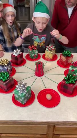 the Present String Pull Game 🎁 Kids, Dad, and family play festive table game with presents and strings. Funny Christmas gift game for family gatherings or Holiday parties. (for entertainment purposes only)