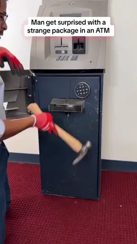 Man get surprised with a strange package in an ATM