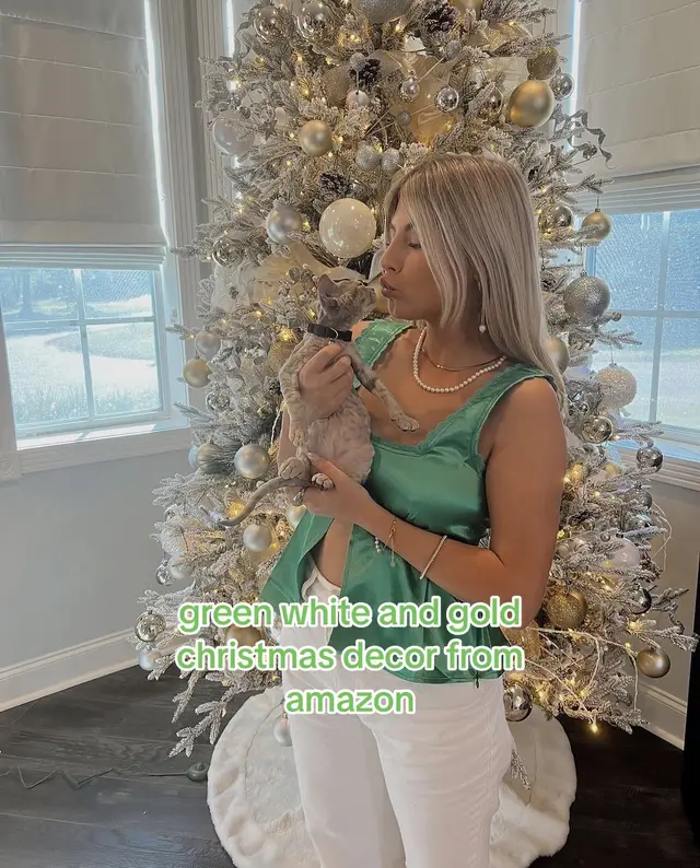 favorite christmas decor from amazon, green white and gold themed!!! #christmasdecor #chrismtasdecorating #greenchristmas #whitechristmas #amazonchristmas #amazonchristmasfinds #amazonchristmasdecor #christmasdance 