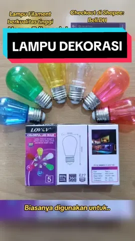 Lampu Filament LOVOV Colorfull LED BULB Lampu dekorasi dengan 6 pilihan warna(untuk pemakaian dalam ruangan) Cocok digunakan untuk pelengkap dekorasi pencahayaan di cafe, working space, hotel, rumah, dan lain sebagainya. - 85% energy saving - Tipe: 5 - Kecerahan 360 lument - Daya tahan: 15.000jam - Tegangan: 85-240V - Frekuensi: 50-60Hz Warna yang tersedia: -Putih -Kuning -Merah -Pink -Biru -Hijau Buruan checkout! Mumpung lagi ada stok nih! Bisa checkout di Shopee: Beli.DH Dengan kata kunci 