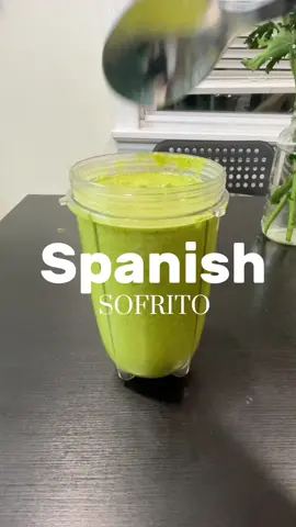 Spanish Sofrito Recipe😋:                        -2 whole garlic bulbs -1 celery stick -1 small red onion -1 green bell pepper(aji gustoso) -a couple of olives -hand full of cilantro -dominican oregano -2 tbs olive oil -salt to taste  -2 small caps of apple cider vinegar Blend until smooth.                             #sofrito #sofritorecipe #spanishfood #dominicanrecipe 