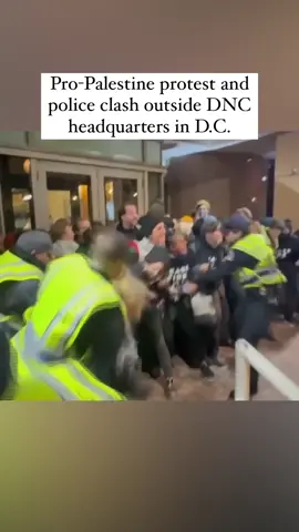 Police and protesters clashed outside Democratic National Committee headquarters in Washington on Wednesday night during a demonstration for a cease-fire in the war between Israel and Hamas. Several members of Congress were evacuated from the building as the protest erupted. U.S. Capitol Police said about 150 people were “illegally and violently protesting” and six officers were treated for minor injuries and one protester was arrested for assaulting an officer. #israel #gaza #washington 