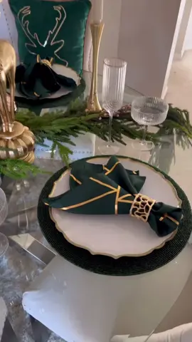 Tablescape are such a statement. MAKE SURE to take the stickers and prices off the bottom of your glasses and clear vases, when setting your table 😆  #tablescapes #holidaytable  #christmasdinner #christmasdinnertable #tablesetting #christmastime #holiday2023 #greenandgold #emeraldgreen #sleighbells #christmasdecor #christmasdecorations #homedecor #luxeinteriors #eleganttables #glamdecor #vloggerlife 