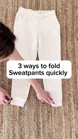 3 ways to quickly fold sweatpants #organizationhacks #foldingclothes #hometips #satisfying #homehacks #howto 