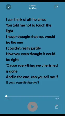 Leaves Full Lyrics #fyp #lyricsvideo #videolyrics #lyrics #trend #videotrend #videotiktok #viral #viraltiktok#viralvideo #trendingvideo #trending #viral#lyric #foryou #foryoupage #fpy #0324mytest #song #singing #songs #sing #coversongs #fypage #music #trendingsong #benandben #benandbenmusic #leaves 