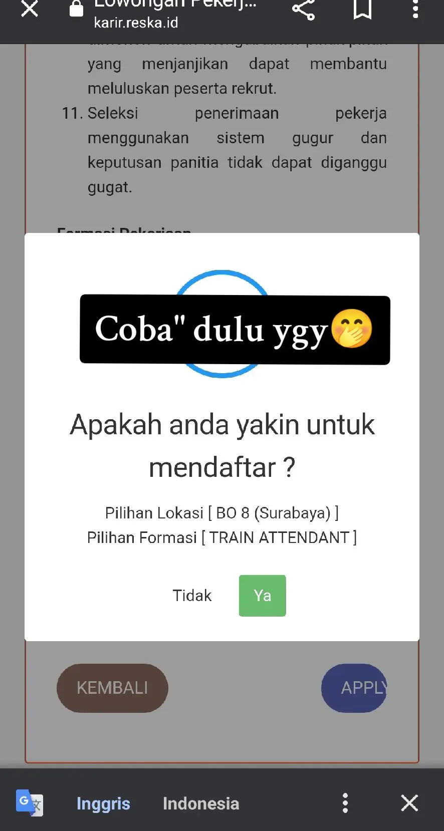 mencoba memang tidak menjamin berhasil,tapi jika tidak mencoba sudah dipastikan gagal.✨🫂 . #trainattendant #kai #recrutmenkai2023 #karirreska #reskamultiusaha #pramugarikai #semangat