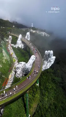 The Golden Hand Bridge, Vietnam 🇻🇳  . 🎥 IG/tibetrippin . 📱 #ExploreMore & #TravelBetter with our free #TravelApp. Link 🔗 in bio. #vietnam #travel #vietnamtiktok #bucketlist #fvp #bridge #🇻🇳#asiatravel #traveltok #tiktoktravel #travel #tripioapp #tripio