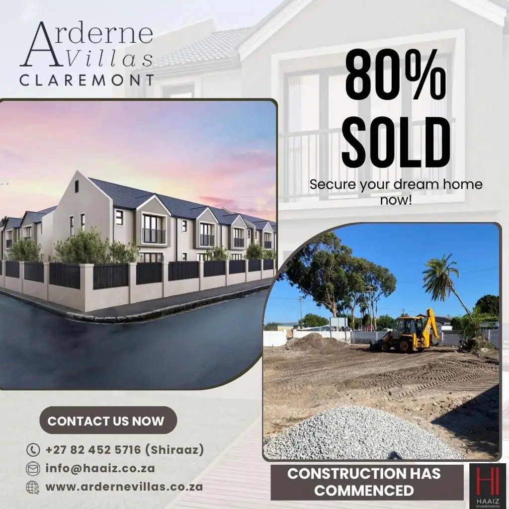 Arderne Villas by Haaiz Investment  Construction has commenced  Last home available  Contact 0824525716  Visit our website: www.ardernevillas.co.za 