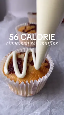 56 CALORIE CINNAMON ROLL MUFFINS 😋  This recipe makes 6 muffins.  Macros per muffin: 56 calories  10g carbs  2.3g protein  0.7g fat  Ingredients: * 1 egg * 35 g Stevia or 0 calorie granulated sweetener* * 40 g full-fat yogurt * 30 ml unsweetened almond milk* * ½ tsp vanilla extract * 70 g all-purpose/plain flour* * 1 tsp baking powder Cinnamon swirl * 1 tsp ground cinnamon * 2 tbsp stevia * 1 tbsp applesauce Cream cheese frosting * 30 g Philadelphia lightest * 15 g 0 calorie icing sugar Instructions: 1. Pre-heat oven to 200°C (390°F).  2. In a medium bowl, whisk together the egg and stevia until light and fluffy, about 5 minutes. Add in the milk, yogurt and vanilla and whisk again until fully combined.  3. Add in the flour and baking powder and mix well to combine. Set aside. 4. Make the cinnamon swirl by mixing together the applesauce, stevia and cinnamon until well combined. Transfer to a piping bag.  5. Divide the batter evenly between 6 prepared muffin cases and swirl each muffin with the cinnamon swirl. Bake for 10-15 minutes or until a toothpick inserted into the center comes out clean.  6. As the muffins cool, make the frosting by mixing together the cream cheese and icing sugar.  7. Pipe the frosting onto the slightly cooled muffins and enjoy! #lowcalorie #lowcaloriemeals #caloriedeficit #weightloss #cinnamonroll #asmrbaking  