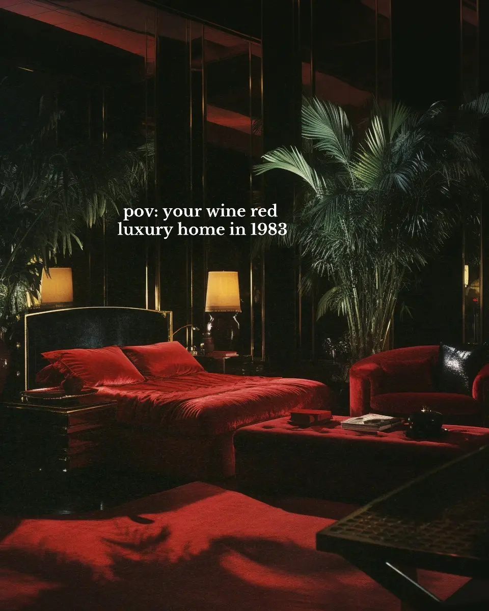 Would you live here? 👇🏼 Wine red luxury in the 80s 🍷❤️ [AI] #80s #interiordesign #80saesthetic #1980saesthetic #vaporwave #dreamcore #nostalgiacore #liminalspaces #80smusic #80sthrowback #eighties #80svibes #1980s #the80s #80snostalgia #80sinterior #vintageaesthetic #retrowave #synthwave #80sphotos #aesthetic #80sapartment #80sdecor #80smovie #80spenthouse #dark80s #80sstyle #retro #vintage #80smansion #vicecity #miamivice #pinkaesthetic #vaporwaveaesthetic #oldmoney #memphisdesign #retrofuturistic #80score 80s interior decor aesthetic, 1980s home design, luxury 80s penthouse