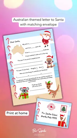 Printable Australian Kids Letter to Santa - Instantly Downloadable, Uniquely Australian, and Perfect for Christmas  #Christmas #ChristmasPrintable #ChristmasInAustralia #ChristmasWishlist #ChristmasDownUnder #SantaLetter #AustralianChristmas #TeachingSupplies #LearningResources #Printable #PrintAtHome #KidsActivity #LetterToSanta #KidsCrafts #AustralianKids  https://berspokecreations.etsy.com/listing/1591949932