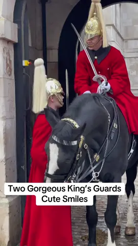 Two Gorgeous King’s Guards and Cute Smiles Looks Horse Happy as well #RespectTheGuard #fypシ゚viral #horseguards #foryou #horseguards #londoncitywalk #horse #horseguardparade 