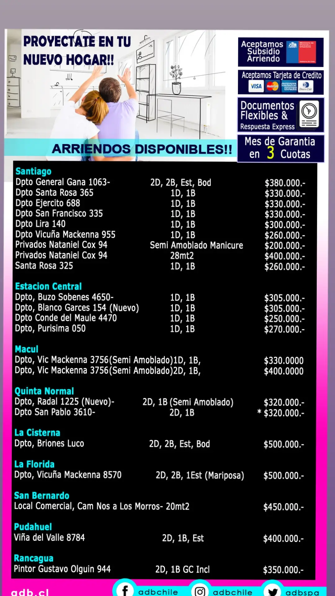 Arriendos Disponibles  25/11/2023#arriendodepartamento #arriendosenchile #arriendodepartamento #corredordepropiedades #administraciondepropiedades @Stefany@adb.cl @ADB PROPIEDADES @Dioselina Alvarado @Oswaldo_adb 