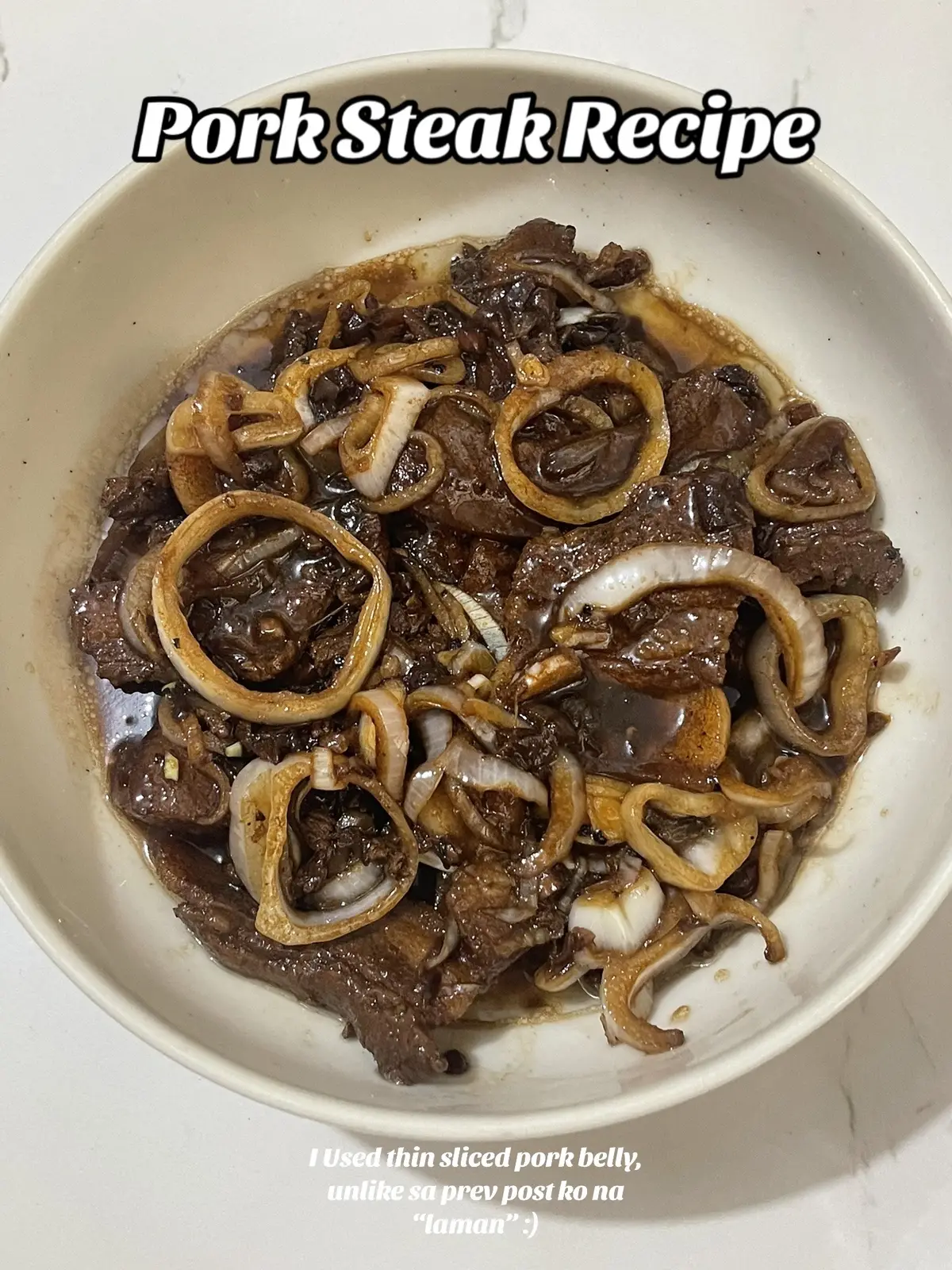 Yum! I tried another recipe using thin sliced pork, mas bet ko parin yung laman bat this is good too! Try niyo na :) #fyp #foryou #porksteak #porkbellysteak #porkbellyrecipes #ulamideas #ulamideasoftheday #affordableulamtips #affordableulamideas #ulamideaspinoy 