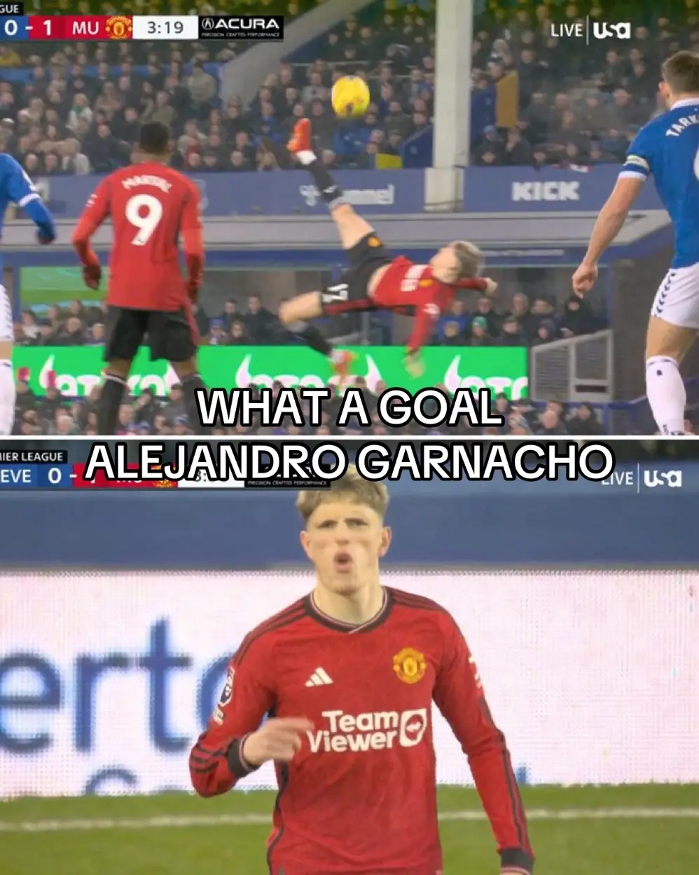 What a bicycle Kick by Garnacho #manchesterunited #everton #garnacho #bicyclekick #football #whatagoal #foryoupage #fyp 