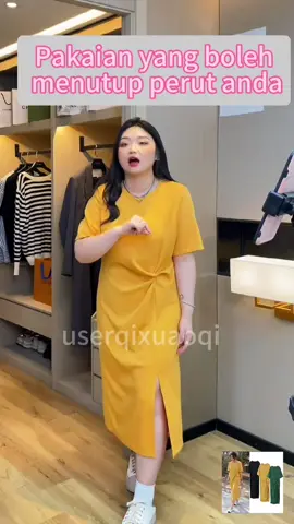 Gaun 3XL M panjang untuk wanita, gaun lengan pendek longgar dengan ruffles, Warna pepejal, saiz besar#Pakaian wanita#Skirt wanita#A dress that covers your stomach#It can be worn by fat girls#Plus-size women's dress#fyp #foryou #tiktok 