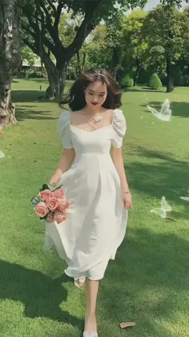 korean white dress for woman casual formal dress plus size dress long dress for civil wedding dress under ₱238.00 ! #koreanwhitedress #longdress #weddingdress #formaldress #puffsleevedress 