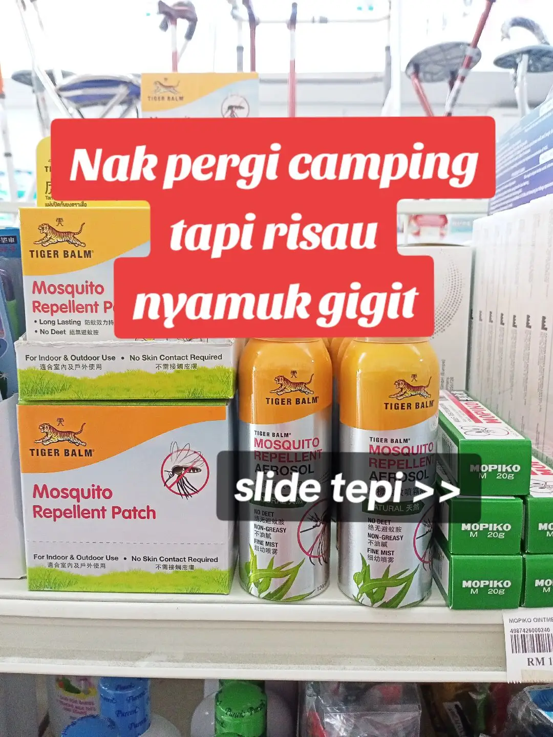 Benda wajib ada ketika ada camping #camping #mosquito #nyamuk #patch #spray #mopiko #tigerbalm #infotiktok 