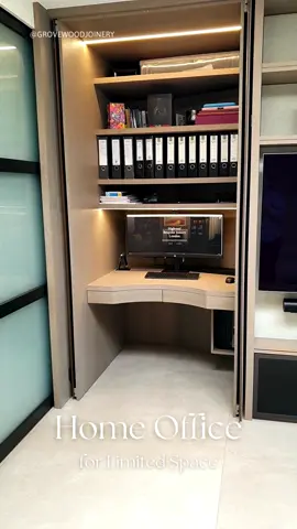 How to Organize Your Home Office in a Limited Space? Imagine an office seamlessly hidden within your living space! Fronts, crafted with stained Oak Veneer MDF and bronze accents. Open the doors, and watch as they gracefully tuck into side pockets (Hawa Concepta 30, @hawaslidingsolutions), maintaining a sleek aesthetic and ensuring uninterrupted access. A desk designed for efficiency without compromising style. Inside, discover two drawers with a unique front shape, enhancing the desk's ergonomics and keeping everything in order. The desk not only provides practicality, but also ample space for a desktop computer, document shelves, and personalized lighting. The discreetly placed switch ensures a distraction-free environment, allowing you to focus on your work. And the best part? You can leave your documents spread out inside, and with a simple close of the doors, maintain a tidy and organized living space. Upgrade your home office experience with our innovative and stylish solution! #SpaceSaver #SmartDesign #TidyWorkspace #HomeOffice #HomeOfficeSetup #ProductivityBoost