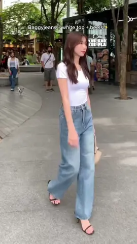 this go-to outfit!🥹✨ #whitetop #whitetopsoutfit #topsoutfit #baggyjeans #baggypants #pants #jeans #baggypantsoutfit #denimpants #highwaistjeans #widelegpants  #highwaistbaggypants #basicoutfit #gotooutfit #heels #highheels #stilletoheels #OOTD #outfitcheck  #foryou #fypシ゚viral #foryoupage #foryourpage #fyp #fypviral #fypシ 