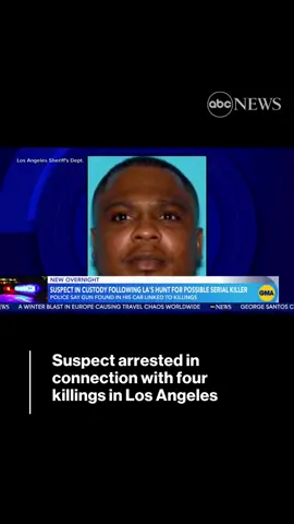 Four fatal shootings that occurred in Los Angeles this week — including the unprovoked killings of three men who were all experiencing homelessness — have been linked to one suspect, police said. The suspect, identified as Jerrid Joseph Powell, 33, was arrested on Saturday in the killings of the three unhoused men, who were shot while sleeping alone on a sidewalk or an alley, police said. Hewas already in custody for another homicide that occurred in Los Angeles this week involving a home robbery, police said.