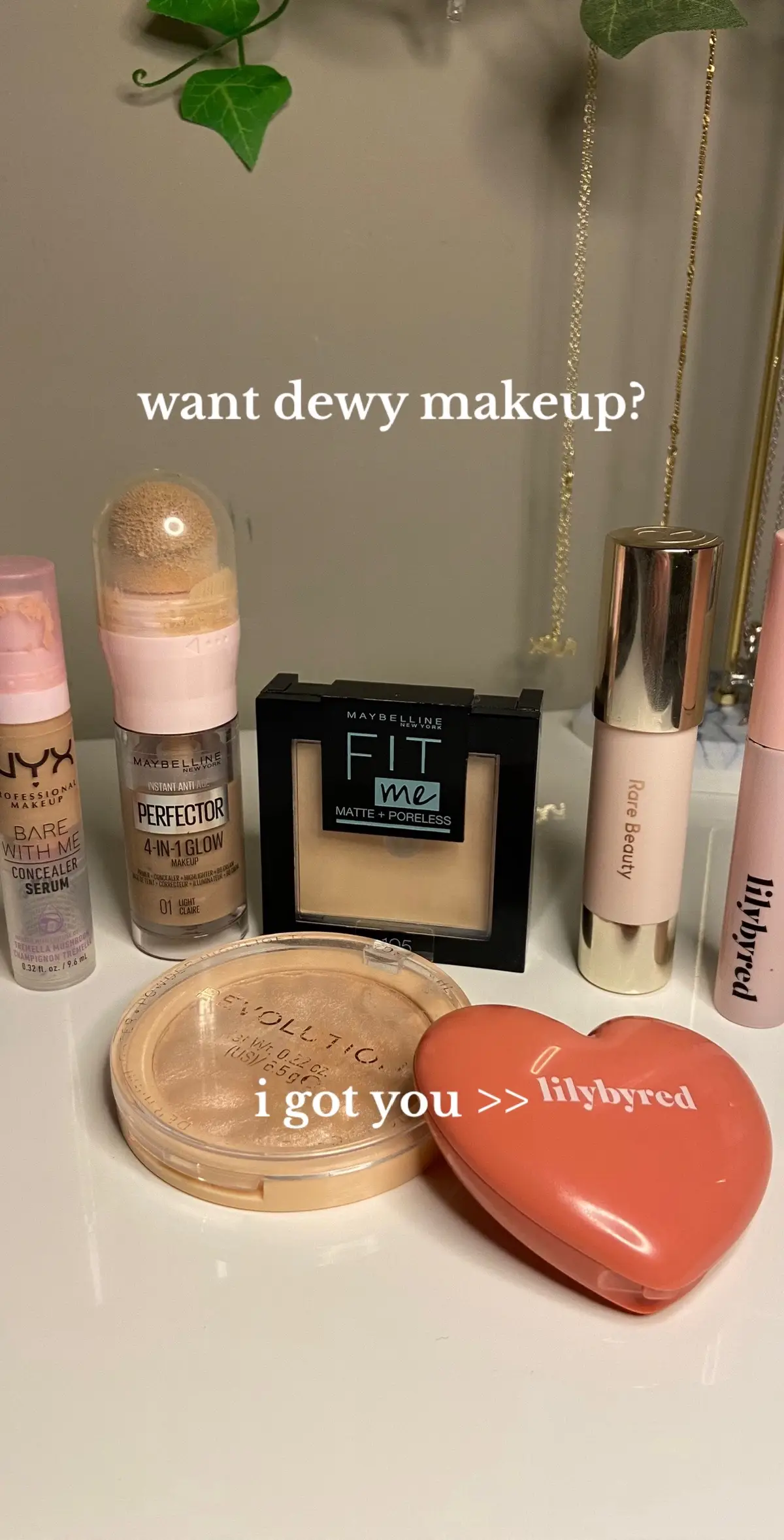 this makeup is literally everything-proof #fyp #dewymakeup #dewyblush #dewymakeuplook #maybelline #nyx #fitme #rarebeauty #rarebeautybronzer #lilybyred #lilybyredmascara #lilybyredblush #revolution #revolutionhighlighter 