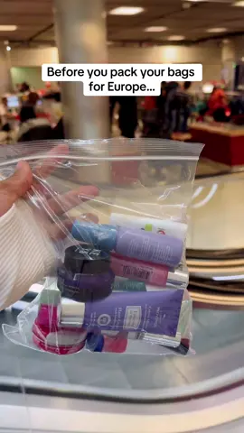 Pack all your hand luggage essentials - creams, toothpaste, lip gloss, deodorant, perfume etc in a a transparent bag for your trip to Europe. #travel #traveltips #traveltiktok #traveladvice #travelplanning #europetravel 