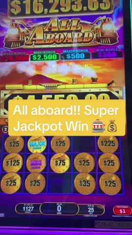 All aboard!! Super Jackpot Win 🎰💰#allaboard #casinotiktok #jackpothandpay #highstakes #slotsoftiktok #handpay #fyp 