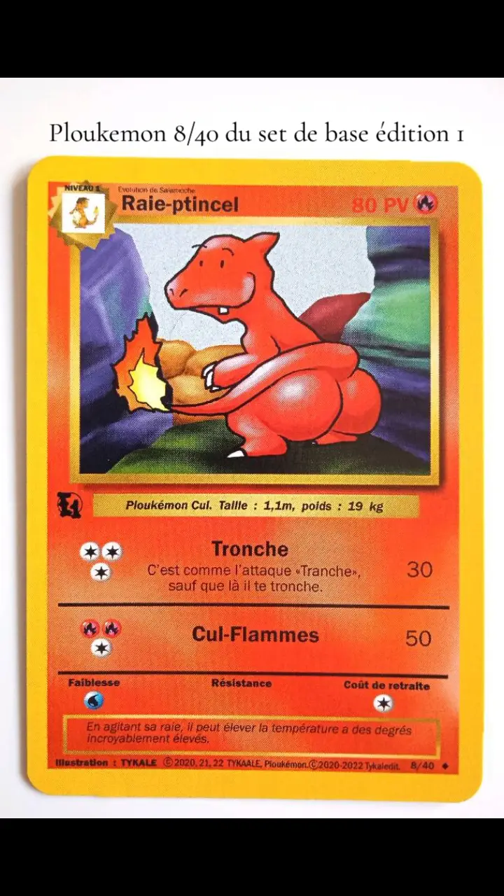 Raie-ptincel Évolution de Salamoche Ploukemon 8/40 du set de base édition 1 #ploukemon #pokemon #pok #pokemoncommunity #pokemontcg #pokemonfan #pokemongo #pokemontiktok #charmeleon 