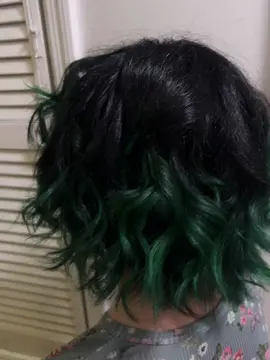 We did my hair!  #shortwolfcut #hairdye #blackhair #greenhair #blacktogreen #curls #hairstyle #hairtok #hairtransformation #newhairwhodis #fyp 