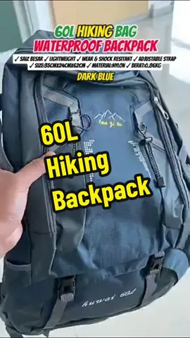 60L hiking bag, large waterproof backpack. Beg dengan material nylon yang kalis air. Beg shock and wear resistant. Beg besar dan banyak partition, sesuai untuk buat hiking, aktiviti outdoor, camping dan sebagainya. Ada 5 warna pilihan. #hikingbag #hikingbackpack #outdoorbag #campingbag #outdoorbackpack #campingbackpack #begcamping #begoutdoor #begmendaki #begwaterproof #begwaterresistant 
