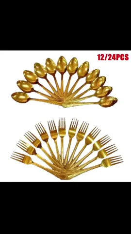 Stainless Gold Steel Tinidor Or Kutsara 24set Pieces Thin Spoon Or Fork Set With Design Cutlery Tableware! #goldencutlery #spoonfork  @Jona 
