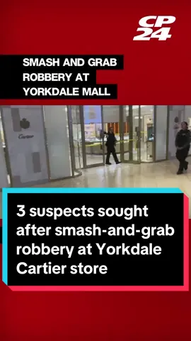 Toronto police are searching for three suspects who allegedly smashed Cartier’s display cases at Yorkdale Mall and stole an undisclosed number of items. It happened just before 8:50 p.m. at the high-end jewelry store. No injuries were reported, and the value of the stolen items was not immediately known. For more, go to CP24.com
