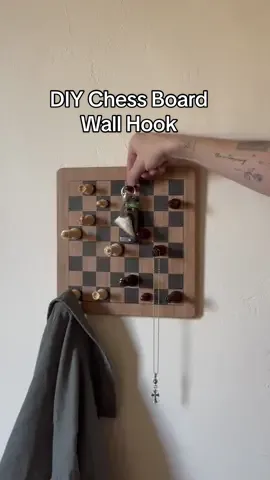 COAT CHECK ✔️ Sharing how I created this fun chess board wall hook in 30 minutes! If you need a DIY gift idea, save this one and create it later! Imagine how cute this would be in an entryway or bedroom 🤭 #lonefoxhome #DIY #homedecor