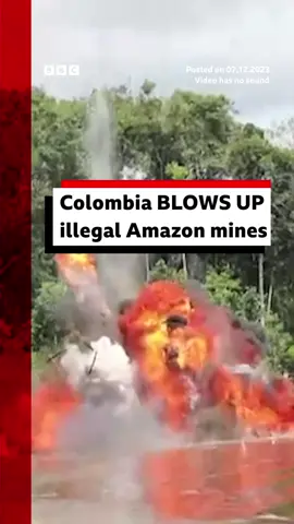 19 illegal gold mining sites have been destroyed in the Amazon rainforest by Colombia and Brazil. #Colombia #Brazil #Gold #Mining #MiningSite #Crime #Explosion #Amazon #BBCNews