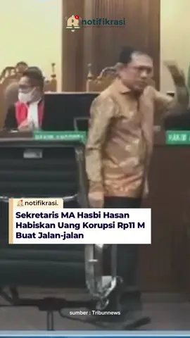 Jaksa Penuntut Umum (JPU) Komisi Pemberantasan Korupsi (KPK) mengungkapkan peran Sekretaris nonaktif Mahkamah Agung (MA) Hasbi Hasan dalam mengondisikan perkara Koperasi Simpan Pinjam (KSP) Intidana. Jaksa KPK menyebut, Hasbi Hasan telah menerima suap Rp 11,2 miliar bersama seorang perantara bernama Dadan Tri Yudianto dari debitur KSP Intidana, Heryanto Tanaka, untuk mengurus perkara kasasi pidana Nomor 326k/Pid/2022 atas nama Budiman Gandi Suparman. Selain menerima suap, Jaksa KPK juga menyebut Sekretaris nonaktif MA ini menerima gratifikasi senilai Rp 630 juta untuk fasilitas wisata dan penginapan. Atas perbuatannya, Hasbi Hasan disangkakan melanggar Pasal 12 huruf a, Pasal 11 a dan Pasal 12 B Jo.Pasal 18 Undang-Undang Republik Indonesia Nomor 31 Tahun 1999 tentang Pemberantasan Tindak Pidana Korupsi Jo. Pasal 55 Ayat (1) ke-1 KUHP Jo. Pasal 65 Ayat (1) KUHP. Sumber: Kompas.com #NotifikrasiHariIni #KamuHarusTau 