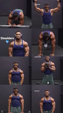 SHOULDERS 💀🥵 Front, Side, & Rear Delt’s 💎  (it’s just the pump curse, I have not gotten bigger fam 😂)  SAVE/COMPLETE.. superset everything, please read below 👇 to understand this workout  1. (Kneeling) DB Lat Fly’s - 4x12 - superset below 👇 (move switch)  1(b. (Kneeling) KB Presses - 4x6 - move very slow going down!  2. (Kneeling) Plate Raises w a Twist - 4x8 - superset below (pause at the top)  2(b. (Kneeling) DB Front Raises - 4x6 💀 - this one hurt bad ⚠️  3. (Kneeling) BB Upright Rows - 4x10 - superset below (pause at the top)  3(b. (Kneeling) BB Shoulder Presses (behind 💀) - 4x6 - move slowly and go light!  4. Plank BB Push & Pulls - 4x10 - superset below (shoulders and abs)  4(b. Plank Push up & Taps - 4x5  Credits ashtonhallofficial #CapCut 