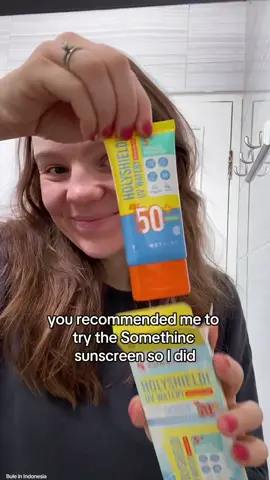 Here is my first review of the @Somethinc Official Sunscreen, that I bought while I’m in Jakarta. I love the texture and it absorbs really fast. It does not have any pore cloggers (I checked the ingredients). #indobrands #indonesianskincare #sunscreen #noporecloggers #bule #buleindo #bulemakeup #bulejakarta #indonesia 