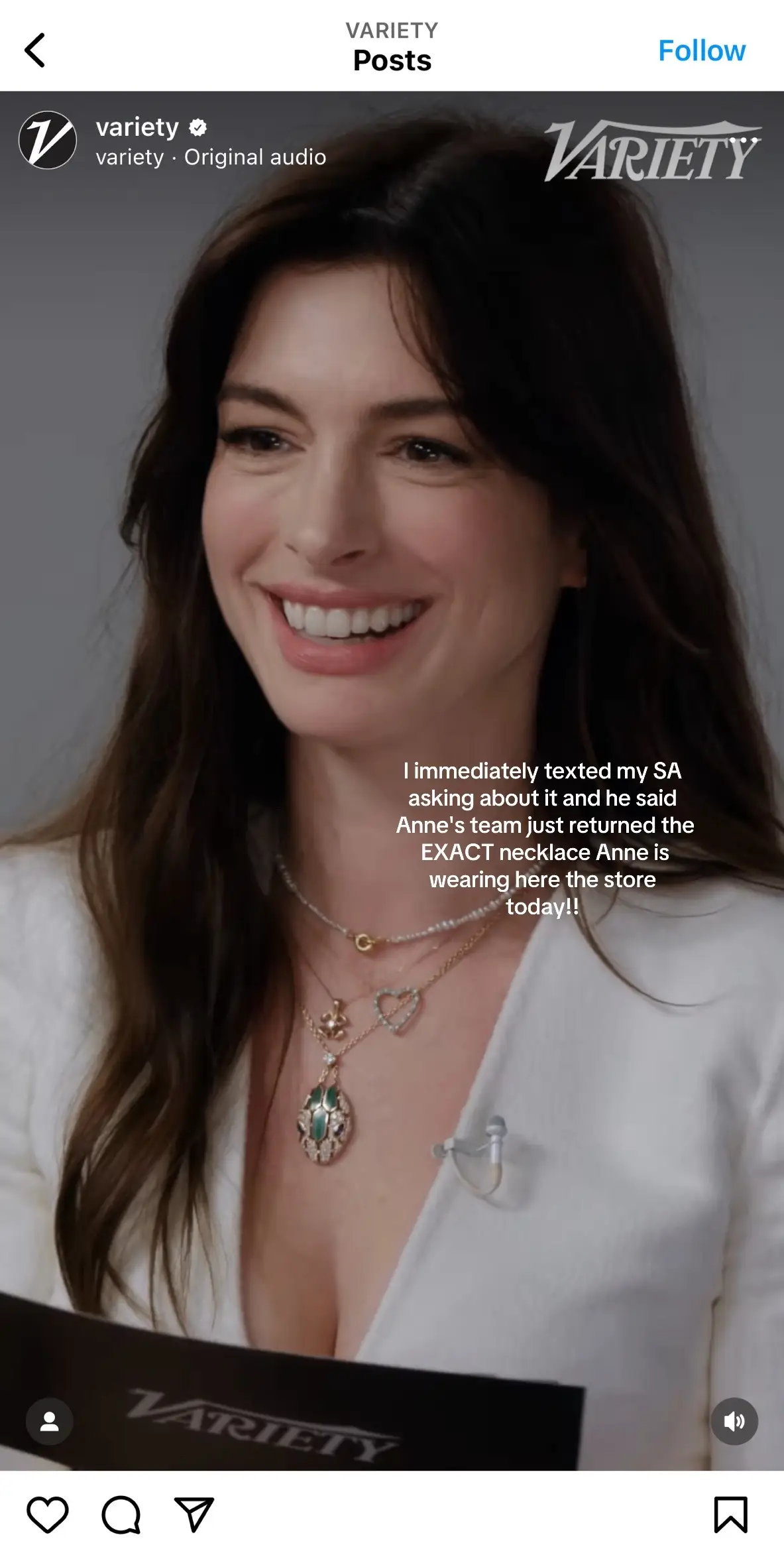 How much do you think costs (and should i do it)?! Stay tuned for my live reaction😍😍 #actorsonactors #annehathaway #celebrityjewelry #bvlgariserpenti #bvlgaripendant #bvlgarihighjewelry 