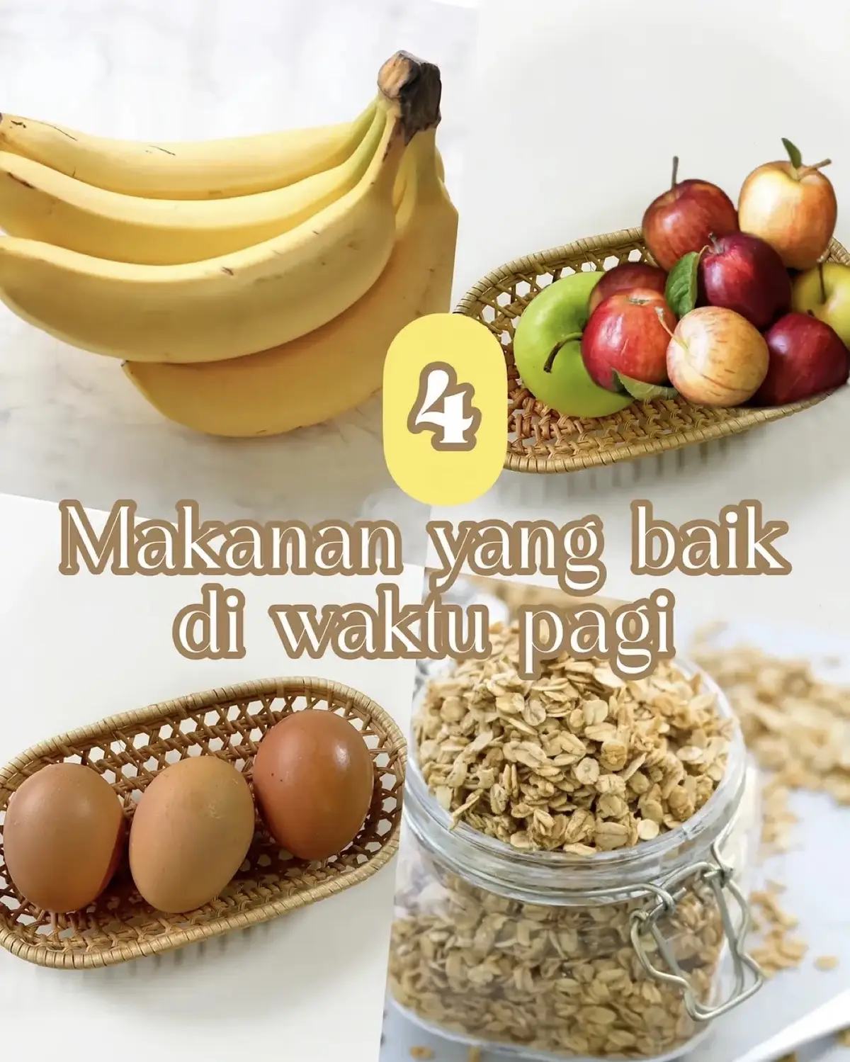 Sarapan yang mengenyangkan dan baik. Hi girl's Hari ni saya nak kongsikan 4 jenis makanan yang baik di amik waktu pagi. Antara makanan itu adalah: 1. Epal 2. Pisang 3. Telur 4. Bijirin 4 jenis makanan ini bukan sahaja baik di makan malah dia mudah didapati di mana- mana sahaja. Selain kos untuk membeli makanan ini jugak tidak terlalu mahal dan boleh dikatakan murah berbanding jenis makanan sarapan pagi yang lain. Kesemua jenis yang saya senaraikan ini sangat baik untuk yang sedang berdiet dan menjaga pengambilan gula seharian. Dengan sebiji pisang korang boleh olah menjadi pelbagai menu yang sedap, begitu jugak dengan telur. Jadi tak mungkin korang akan jemu tau dengan sebahagian makanan baik yang saya kongskikan. Korang suka sarapan apa? #farmasisihat #hiduplebihbestjikasihat 